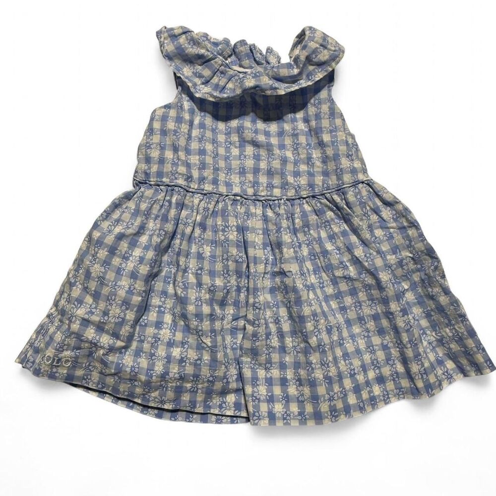 Ralph Lauren Polo Baby Girl Blue Gingham Floral Ruffle Dress 3M